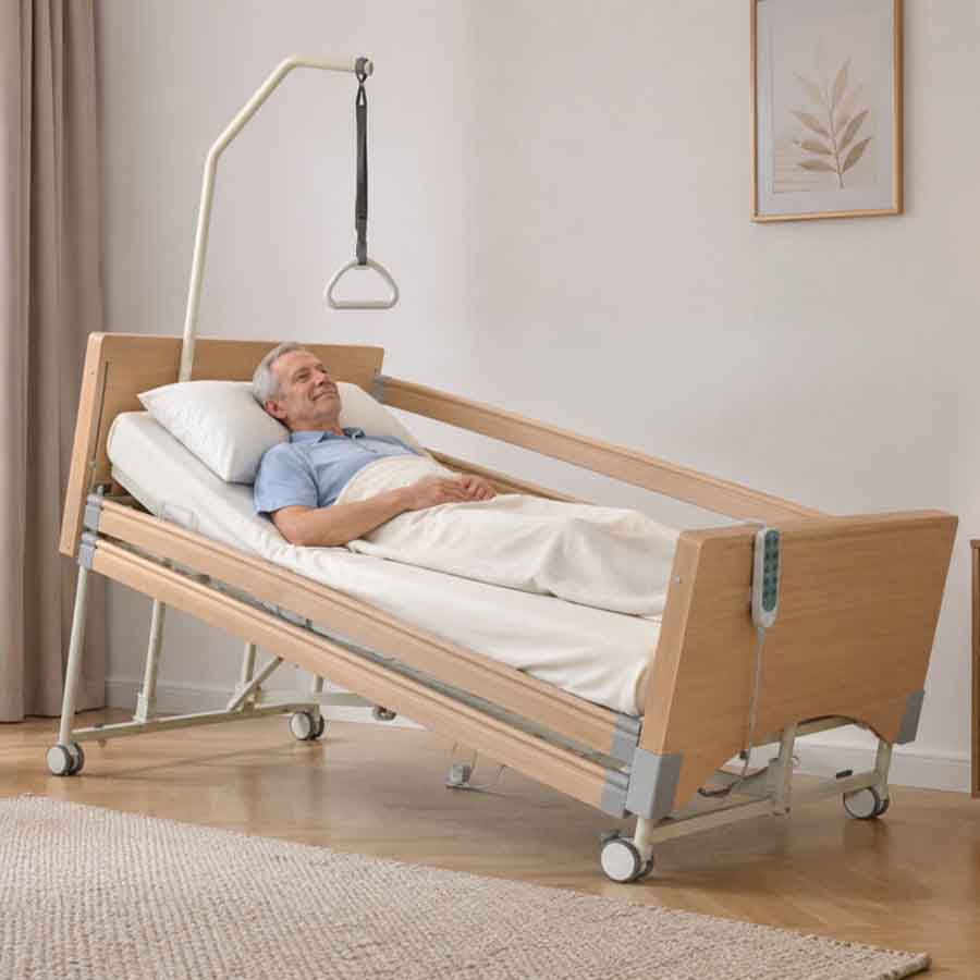 cama articulada económica Cama articulada eléctrica RESTIA con barandillas de madera y mando de control